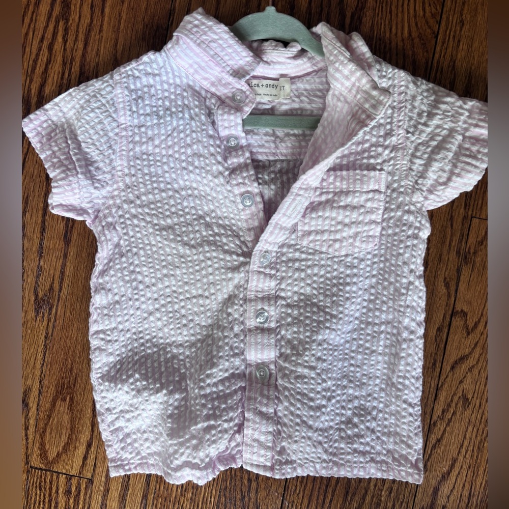 Monica + Andy Pink Seersucker Toddler Shirt Sz 2T